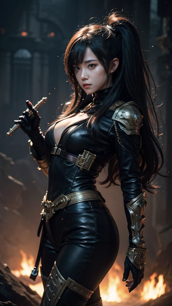 Female monster from special effects hero movie, too beautiful, special weapon, realistic depiction, ultra high definition, fantasy world, full face mask
