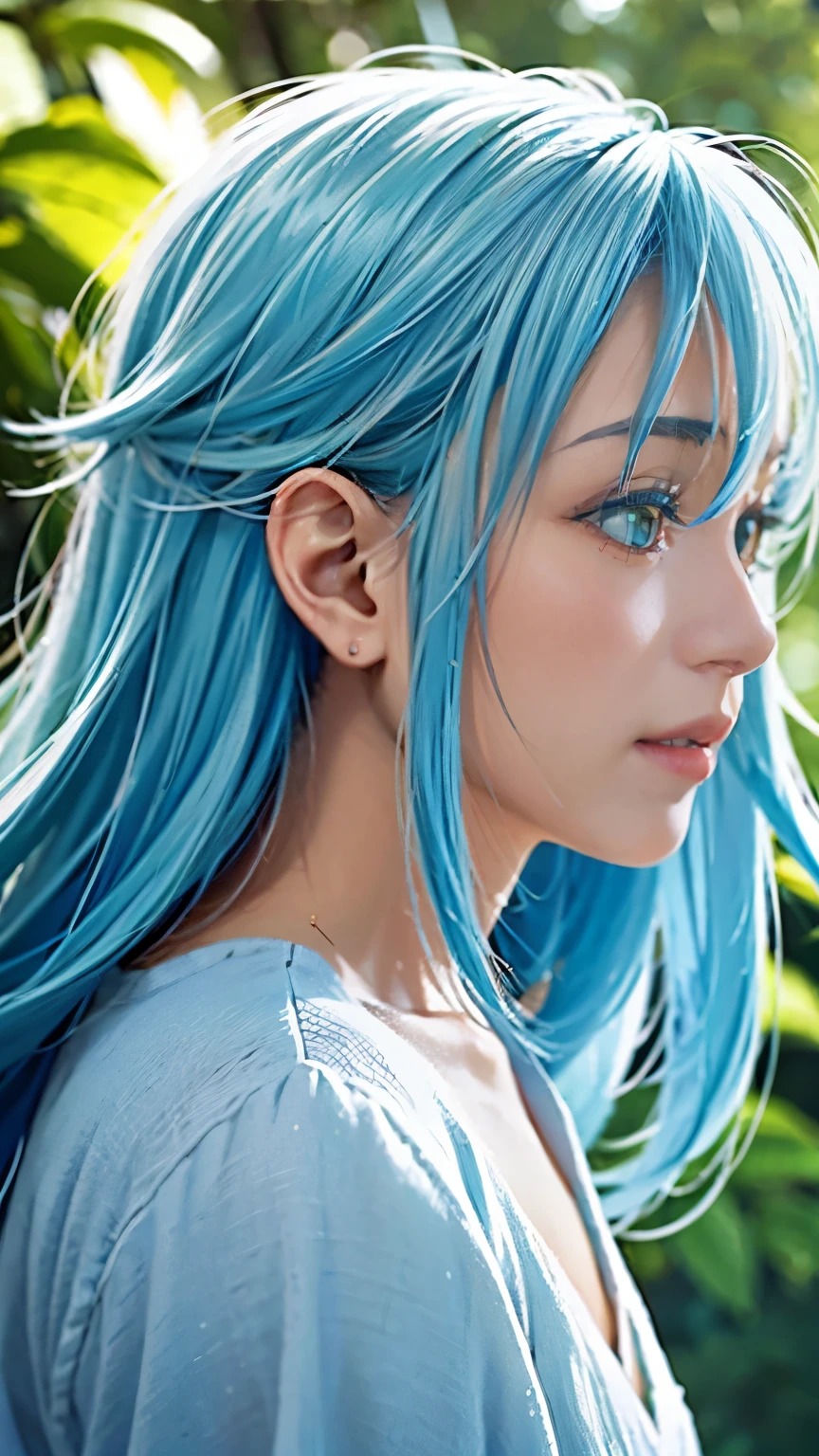 Rimuru Tempest、Real、Upper Body、scenery、forest、anime、smile、White skin、Masterpiece、No matter how high quality、Cloudy、Beautiful Boy、Looking up at the sky、Beautiful Men、Long Hair、profile、Looking up at the sky