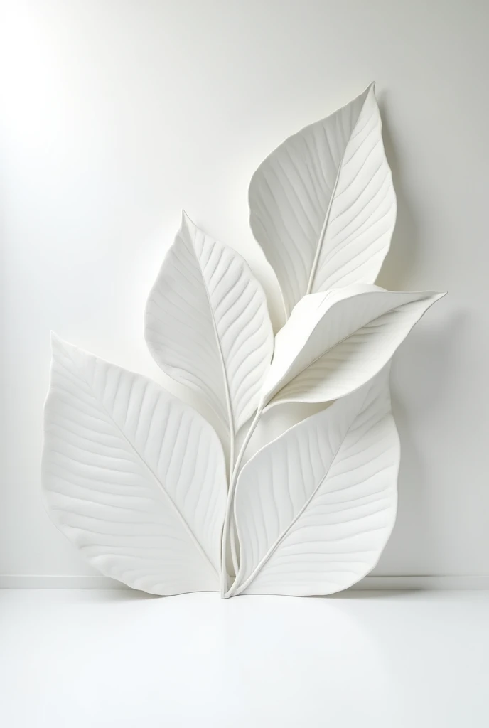White giant leaves overlapping carved and spread on full big white wall
