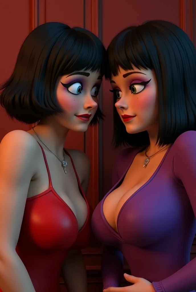 mavis, of the movie "Hotel Transylvania", having sex with his mom, (both with giant breasts)