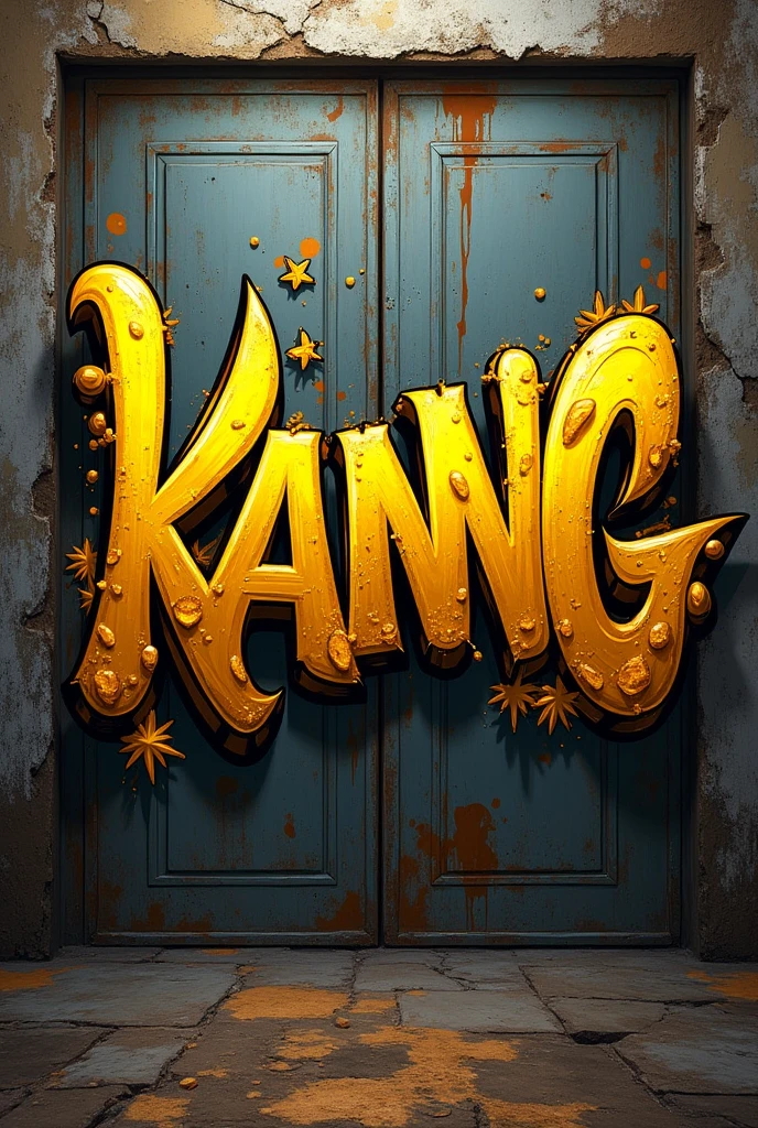 Make a picture like a graffiti signature with the name of kanng with gold color
