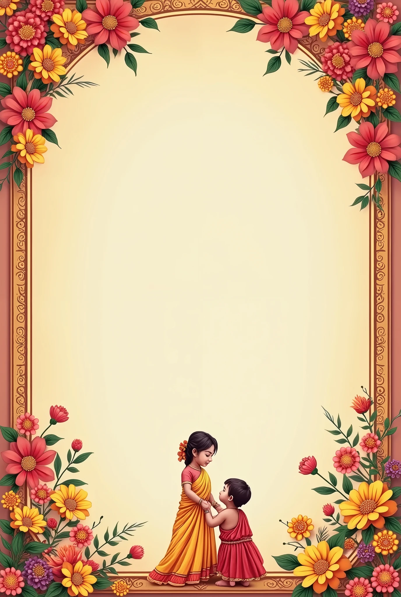 ((best quality)), ((masterpiece)), (detailed), baby shower invitation with South indian tredition