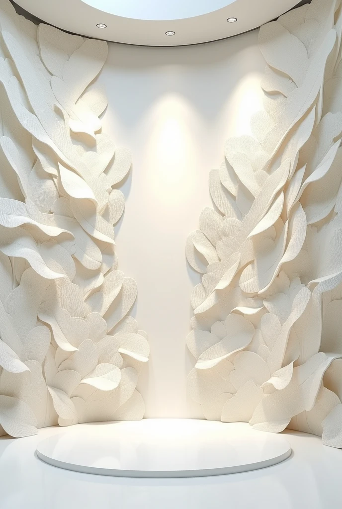 White giant leaves overlapping carved and spread fully on big white wall