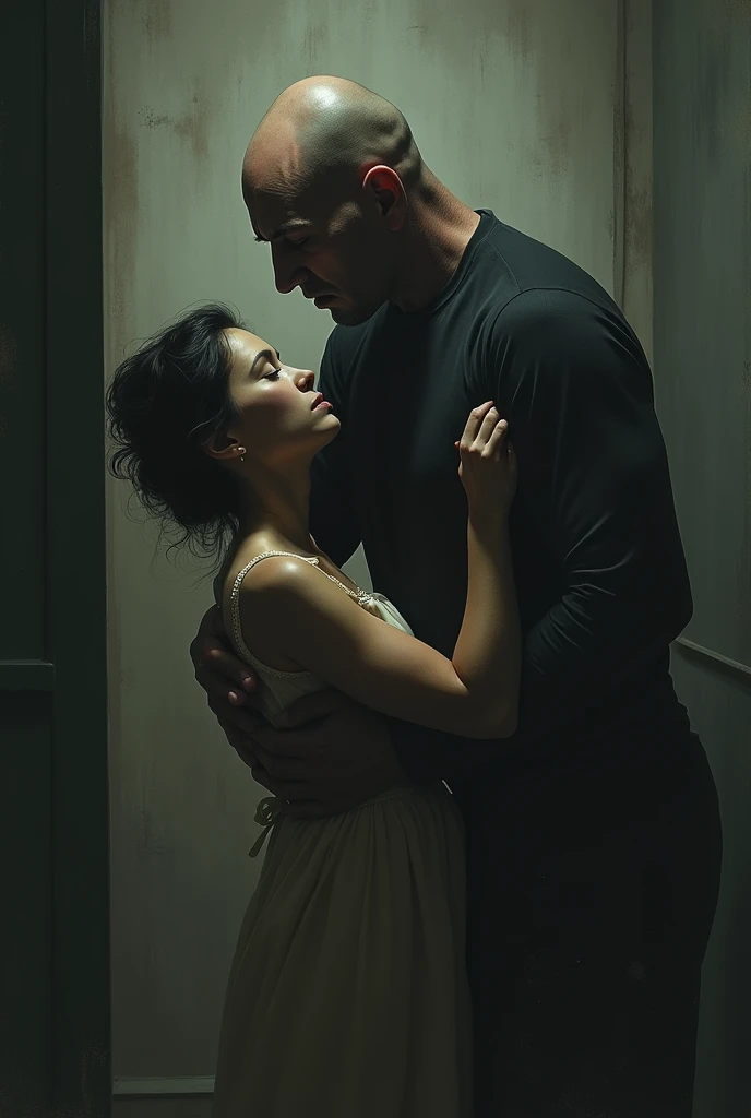 a representation of an abusive relationship where the man is controlling and the woman is suffering because she is dependent
