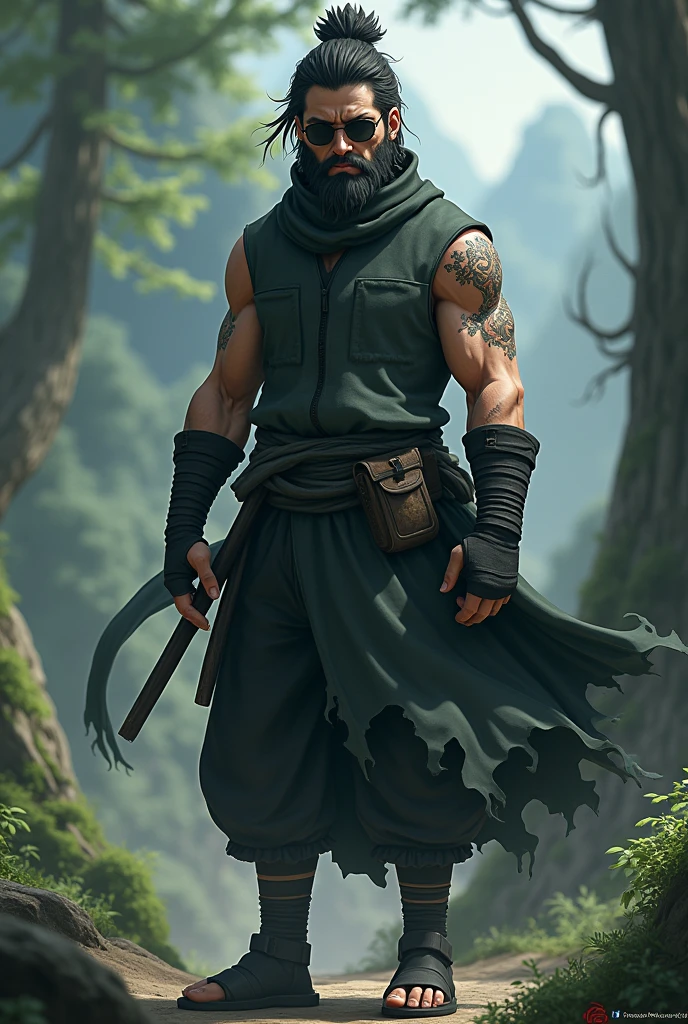 A Naruto universe ninja from the Nara clan who has a beard and sunglasses and has the ability of shadow