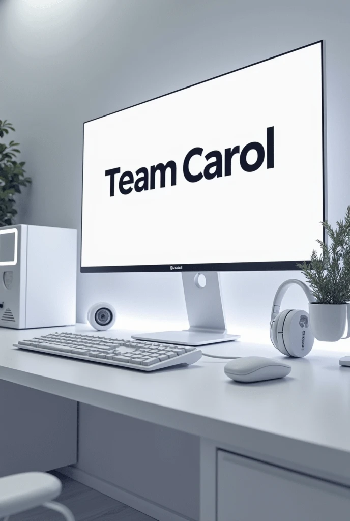 Create a white gamer setup with the “Team Carol” logo that also says Pijamitas