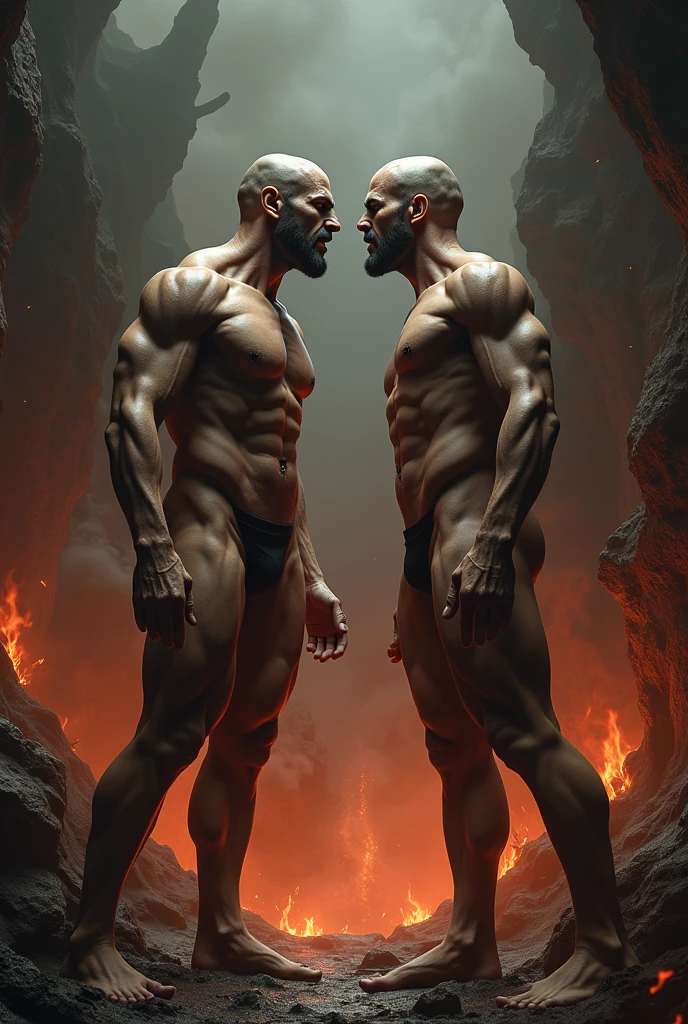 HD wallpaper of two naked men facing each other in hell