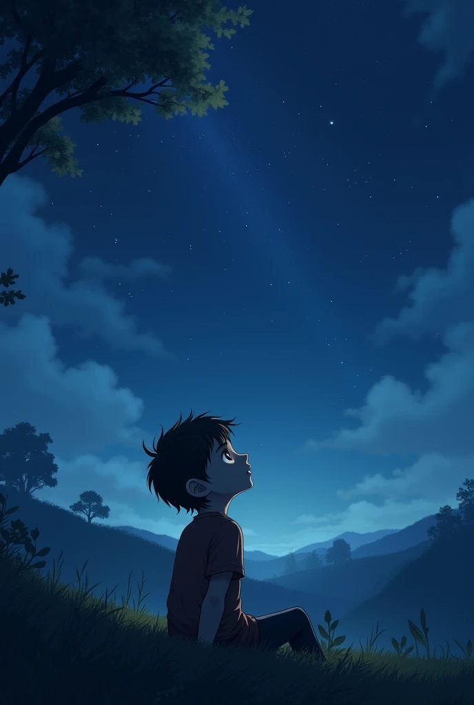 One boy thinking night
