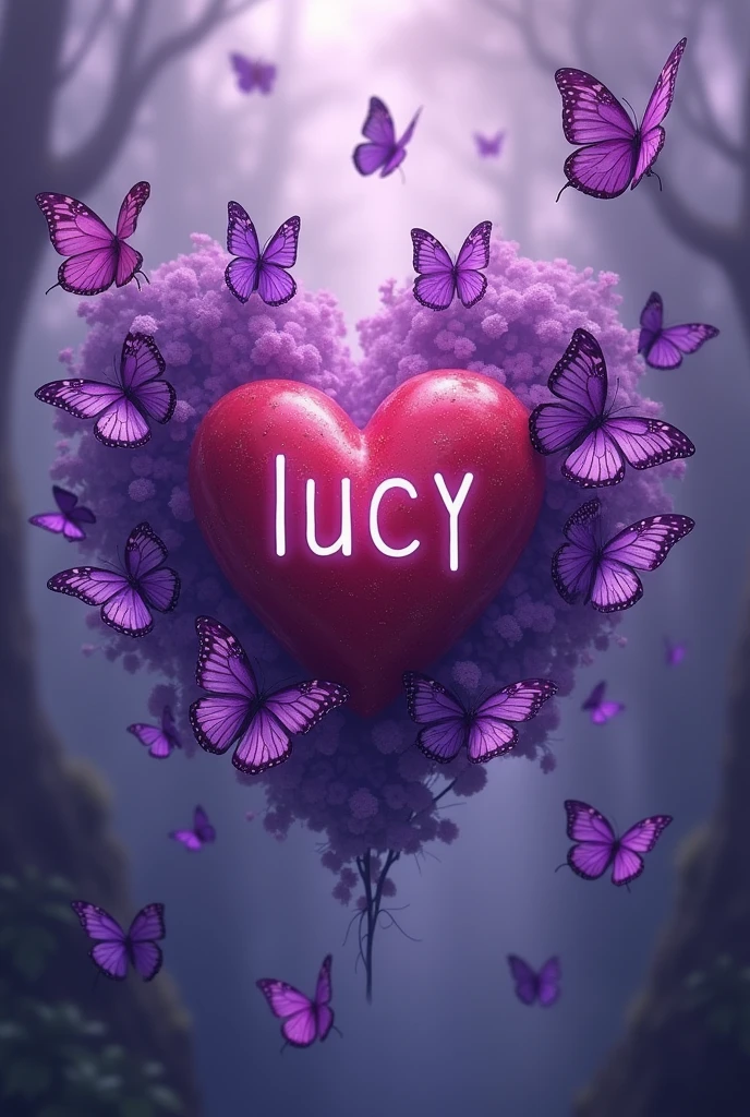 Heartbeat image with purple butterflies with letters lucy 
