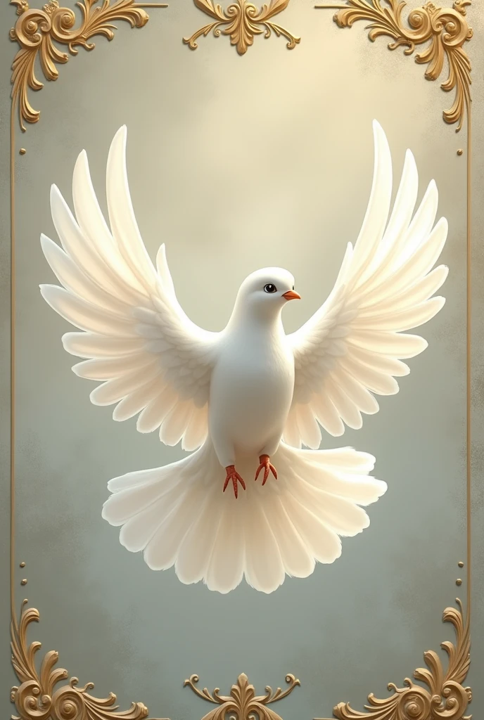 create an image of a bright white dove in 2d antique like a Disney with a baroque style
