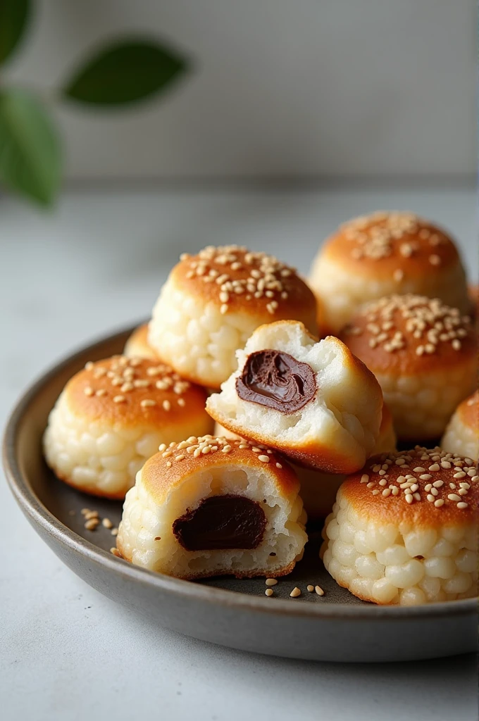 Sesame rice cakes with chocolate filling