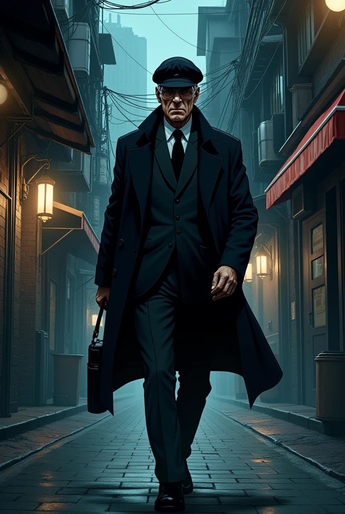 Spy Old male news reporter wearing Black coat with black cap anime
