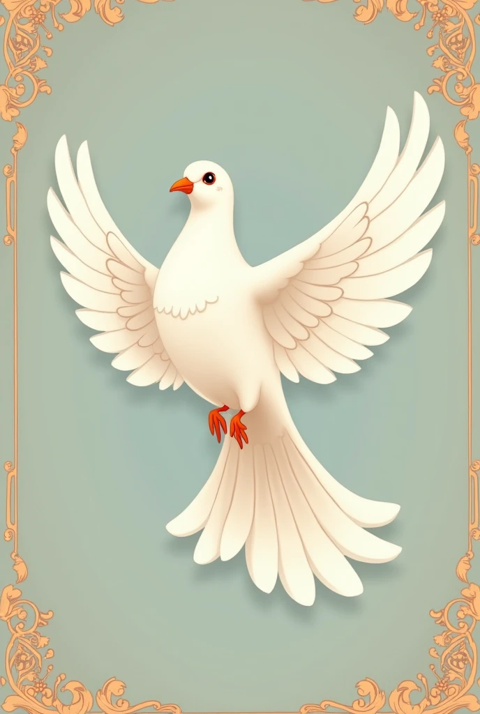 create an image of a bright white dove in 2d antique like a Disney in 1930 with a baroque style