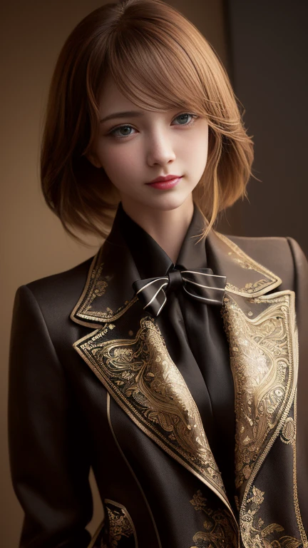 (masterpiece, best quality, ultra-detailed, best shadow:1.2), high resolution, ((cinematic light)), hyper detail, dramatic light, intricate details, dynamic angle, (extremely detailed CG unity 8k wallpaper:1.2), shyness,
((masterpiece)), (ultra-detailed), (extremely detailed unity 8k wallpaper), (realistic skin), (realistic photo, photorealistic, photo-realistic), beautiful Japanese woman, slender face, ( formal jacket:1.4), beautiful hair,brown hair, medium hair,beautiful face, delicate and beautiful eyes, smile at viewer,beautiful legs, slender line, slender body, show through,low angle shot