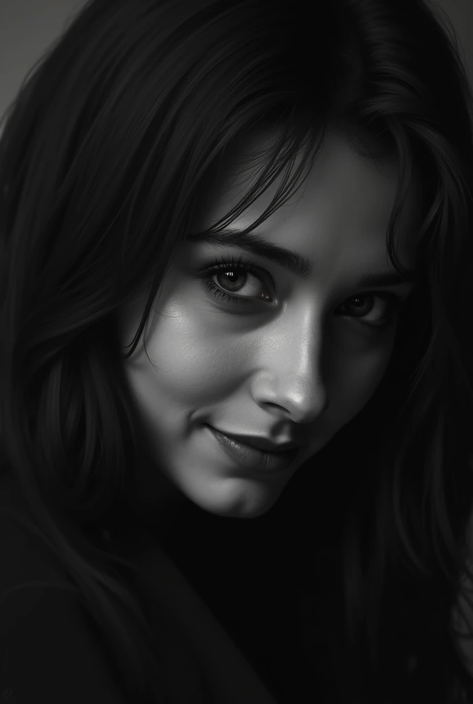 give me one. High quality image with details and contrasts and monochromatic shadows on the smile