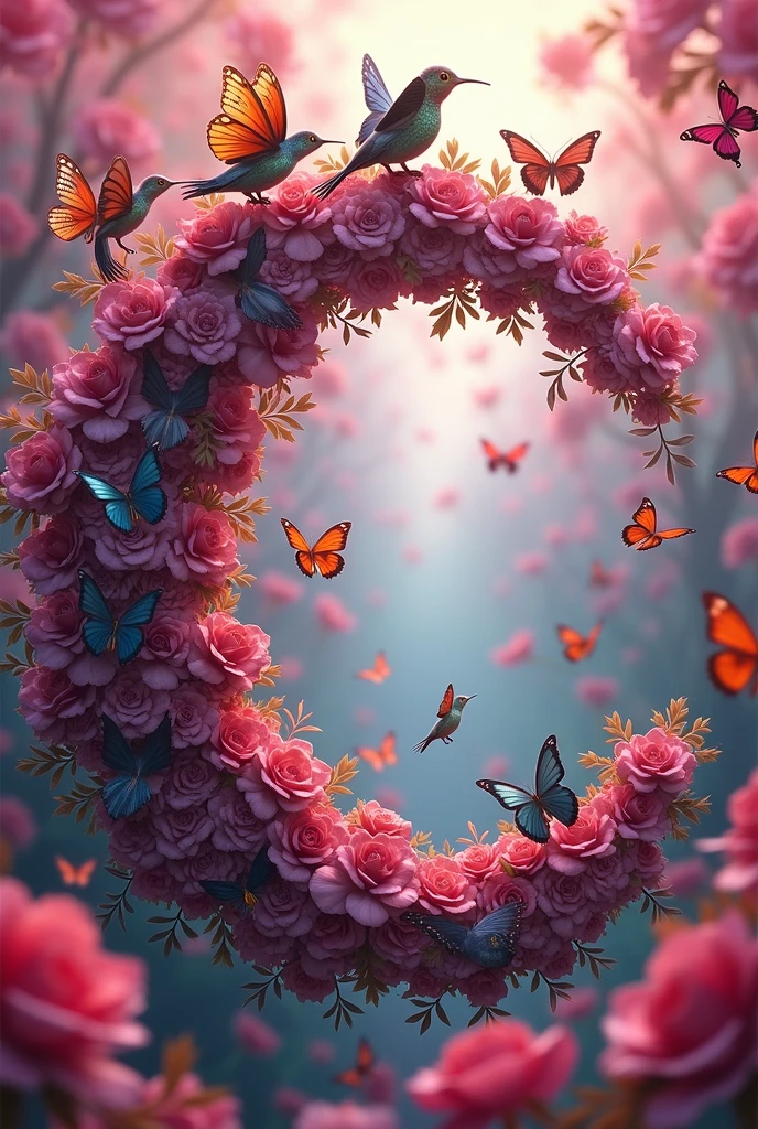 Create an image with "butterflies" with "hummingbirds" with a fuchsia color and animated red sea that has a small image and that has a A in the middle of the hummingbirds with an image of the same size sea.
