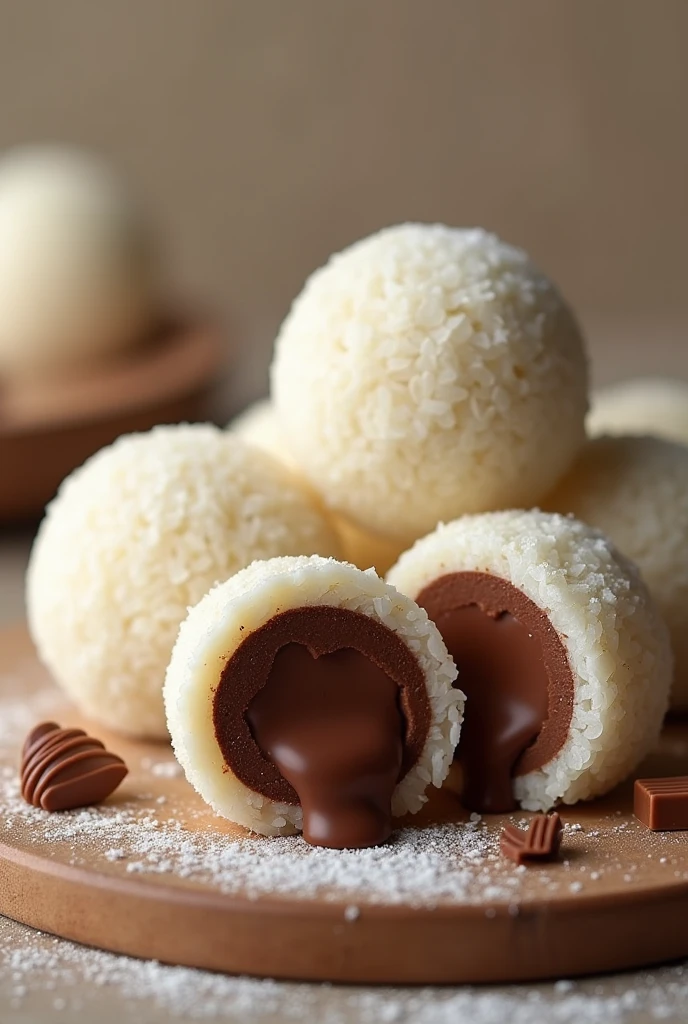 Sticky rice is finely ground into balls and filled with chocolate.