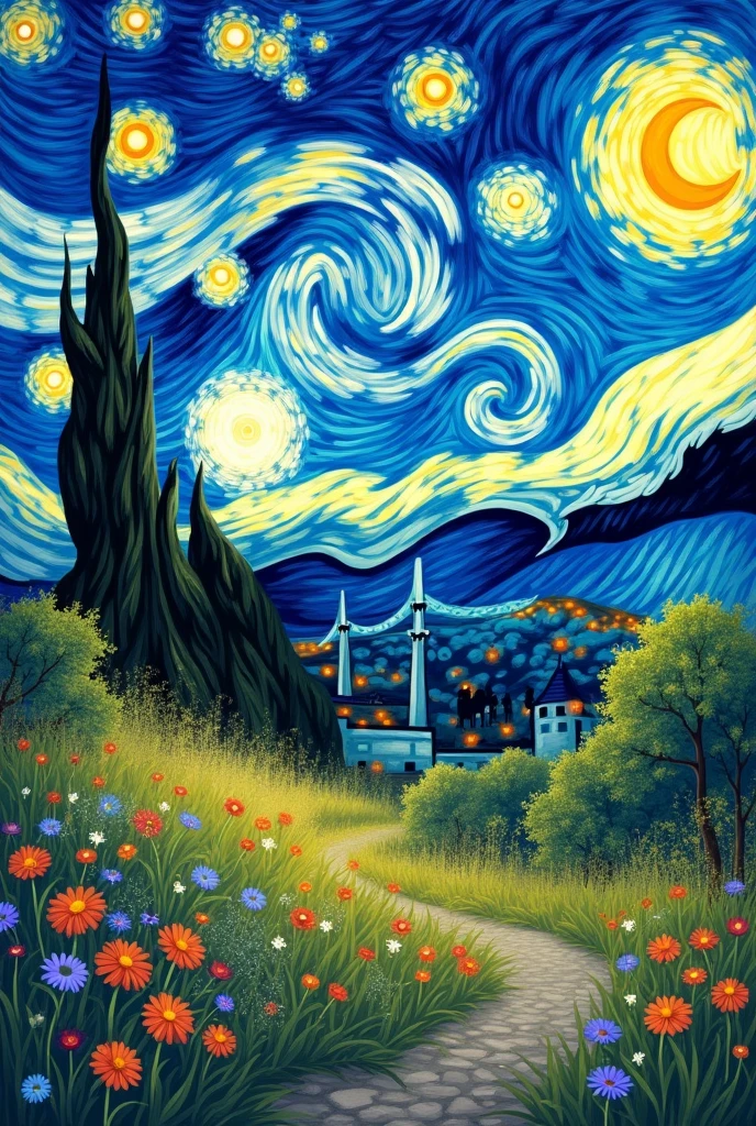 Spring without people,starry night style vangoge spring 
