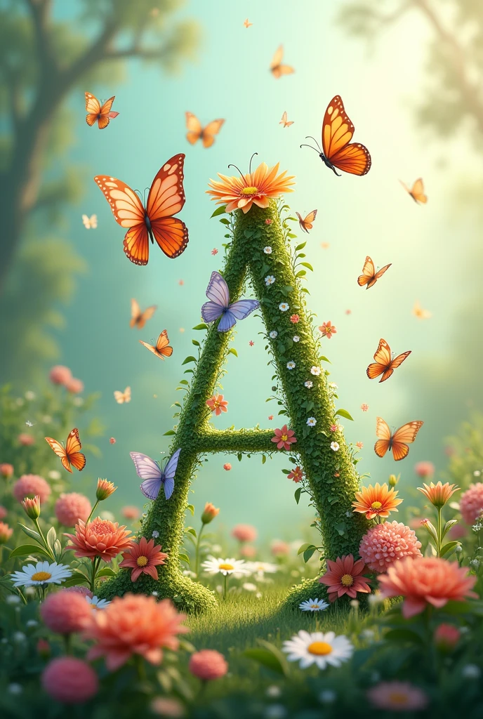 Alphabet with floral & butterfly only "A" letter
