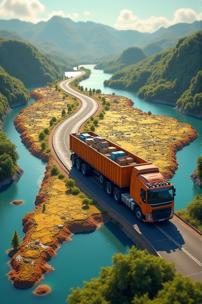 Create the map of Espírito Santo Brazil, and a truck driving on it