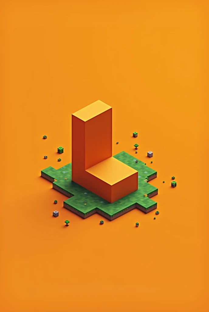 Create a logo with the letter L with several things around it with the main color orange, Minecraft theme 