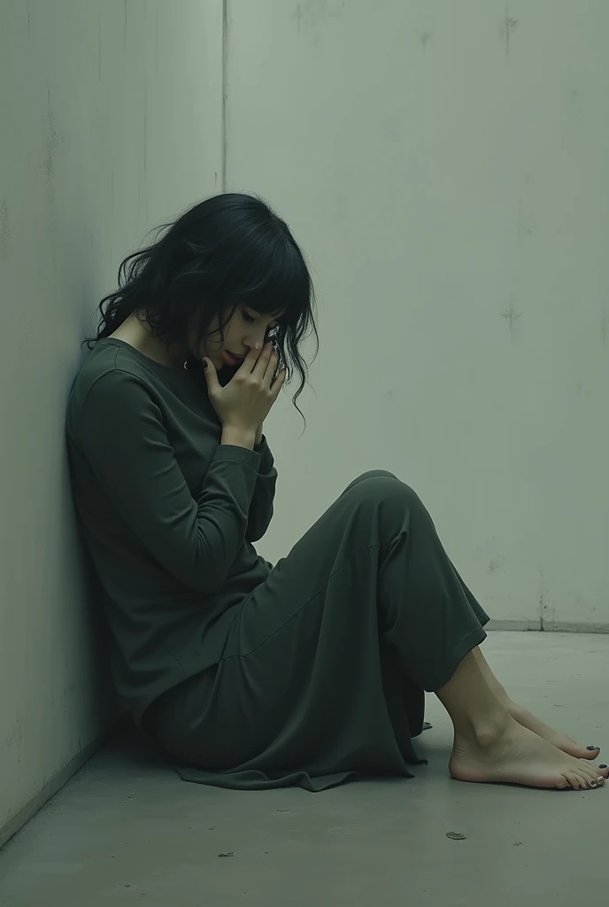 A woman lying face down hugging