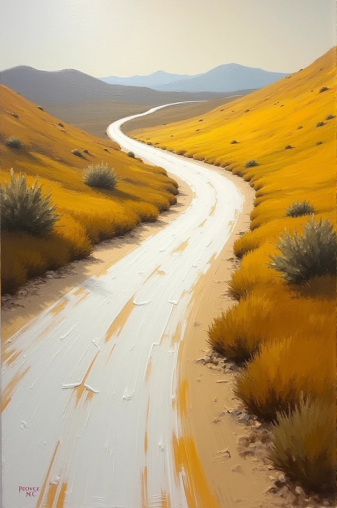 Rough oil painting of Road lines leading to a destination