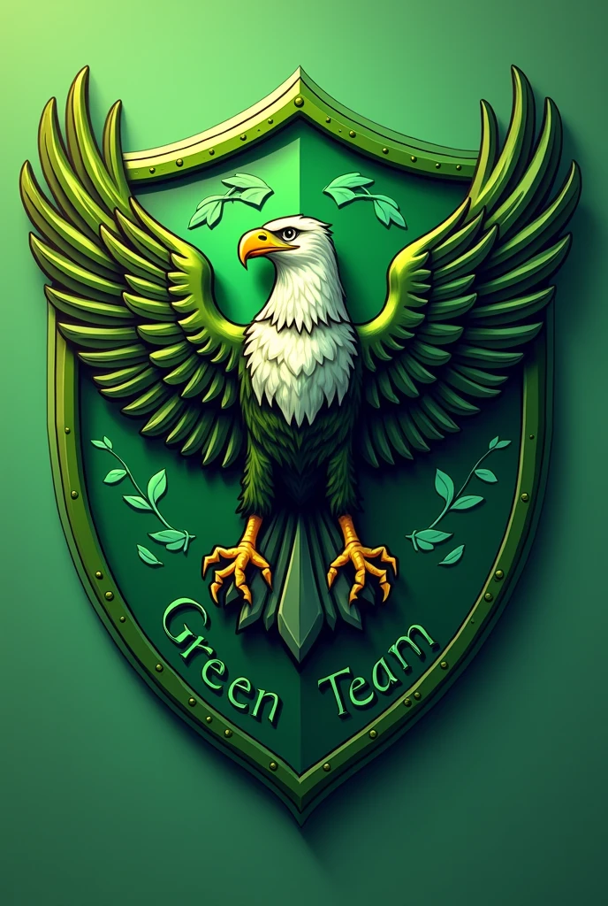 Green color shield written "green team" with an eagle in the center