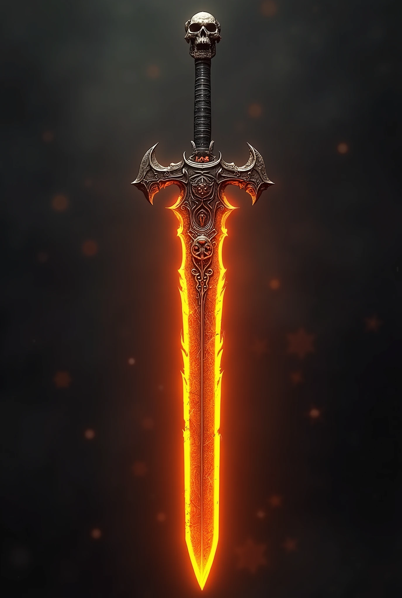 Sword with orange blade, ornate, Terror, Longsword with a skull on the sword hilt guard
