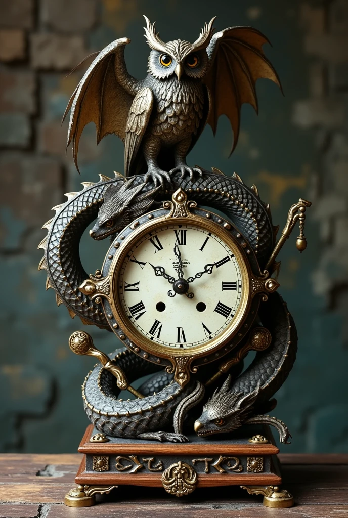 clock with owl , dragon