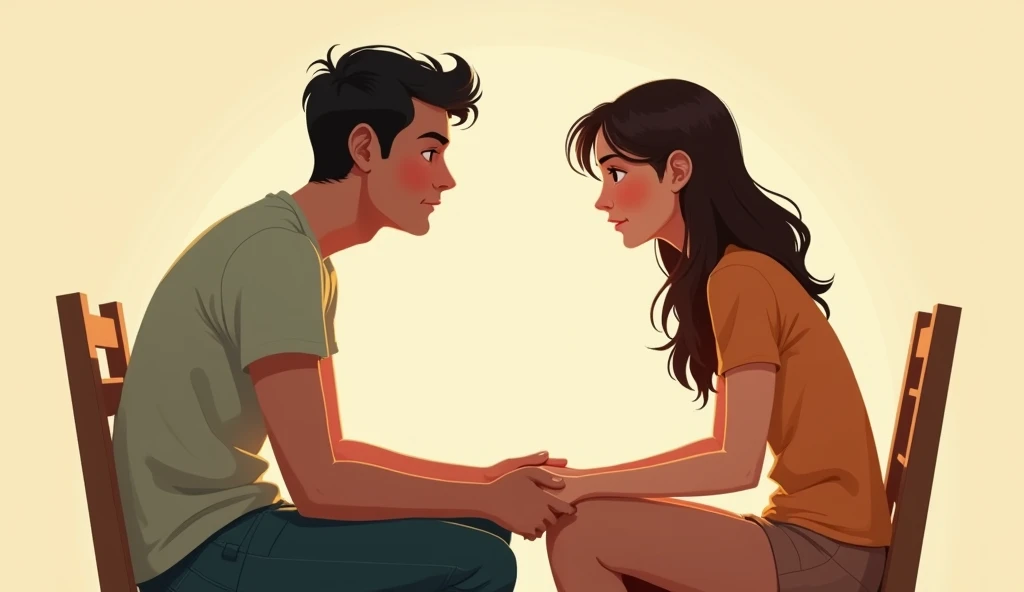 「A scene with two people sitting facing each other。Depicts one person imitating the postures and gestures of the other。The background is simple、The focus is on the interaction between the two。」