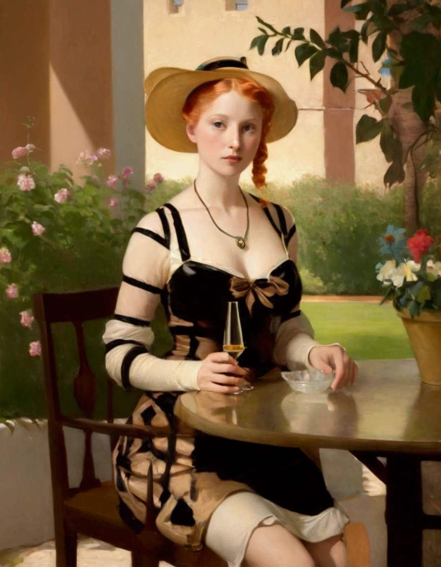 painting of a woman sitting at a table with a glass of wine, inspired by William McGregor Paxton, by William McGregor Paxton, inspired by Christoffer Wilhelm Eckersberg, john currin, inspired by Francesco Hayez, in style of old painting, raphael hopper, inspired by Jean-Paul Laurens, by Jean-Paul Laurens, jehan georges vibert