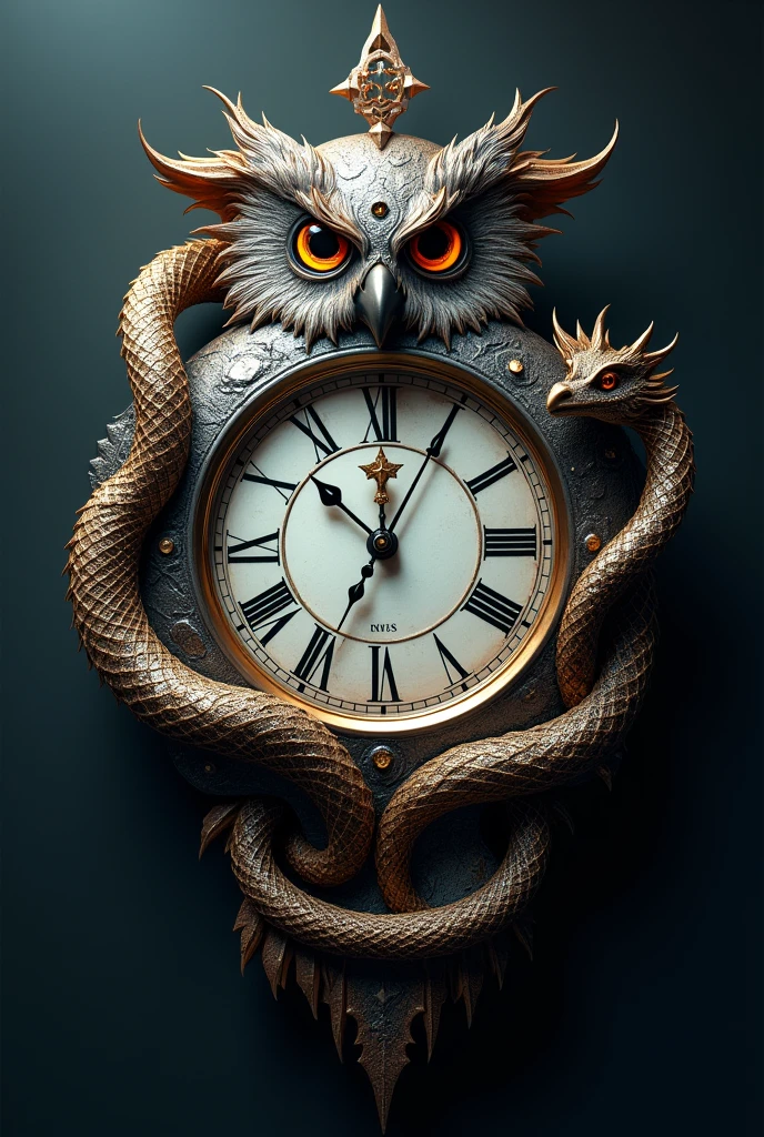 clock with owl , dragon tattoo