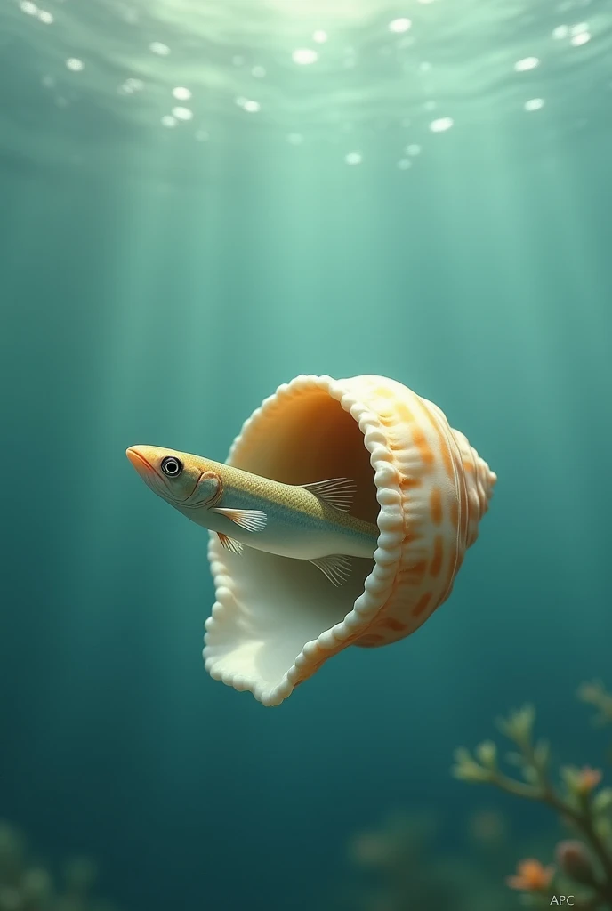 A loach dives into the shell