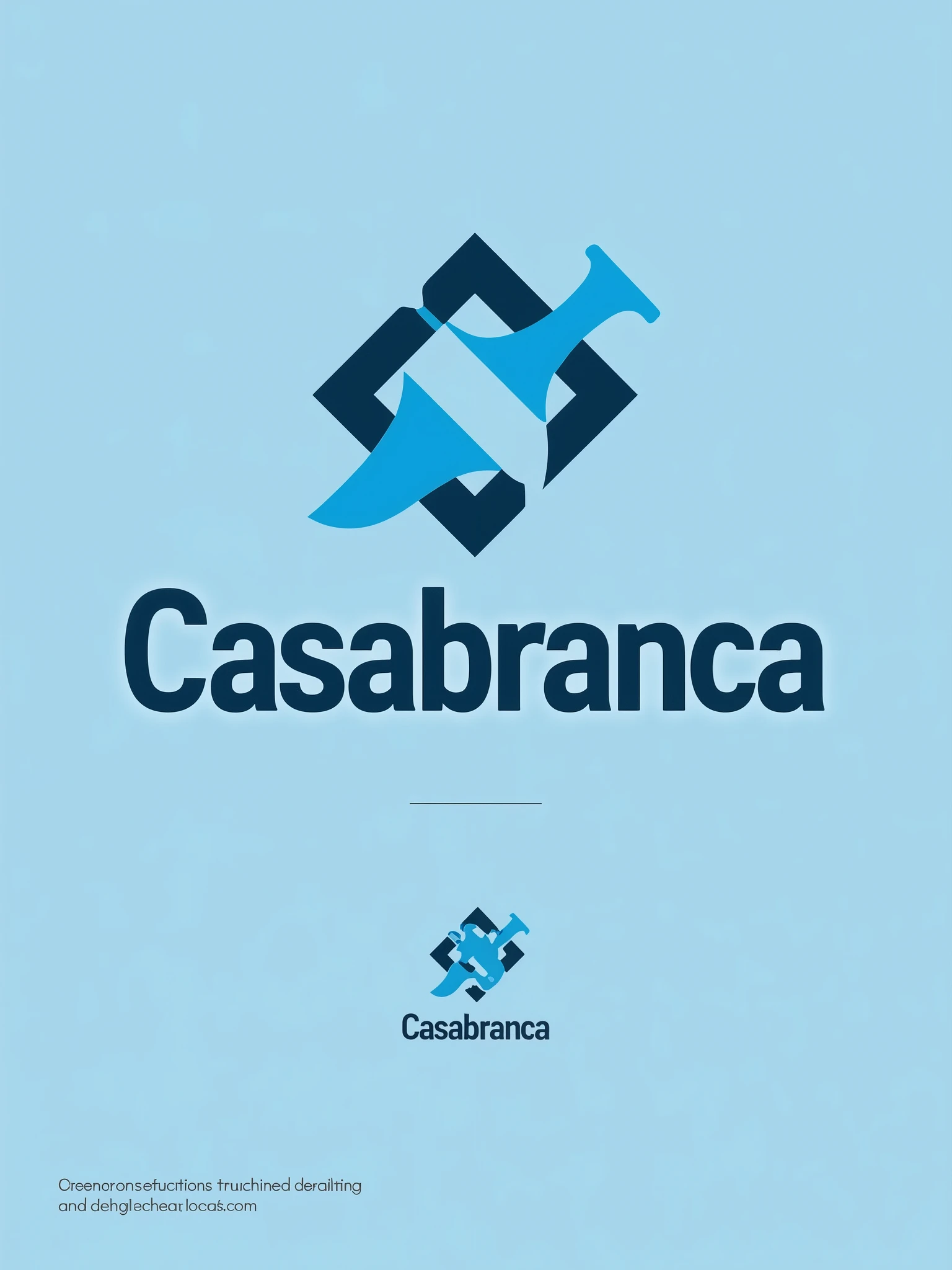 "Design a logo for a construction and renovation company named 'Casabranca' that embodies dynamism, modernity, and technical precision. Incorporate the company name with sleek, angular lines to suggest movement and progress, using a modern color palette of bold blues and grays. Integrate abstract shapes or elements representing tools or structures to highlight technical expertise. The overall design should be clean, contemporary, and convey reliability and innovation