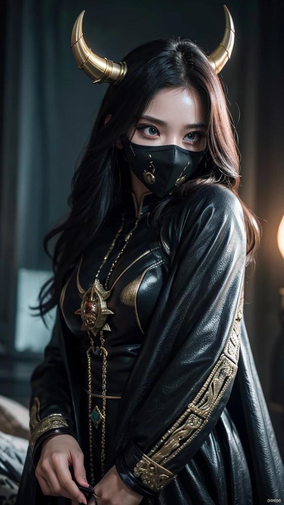 Female monster from special effects hero movie, too beautiful, special weapon, realistic depiction, ultra high definition, fantasy world, full face mask