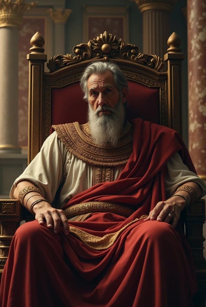 Ancient Greek King sitting on the throne thinking deep and sad