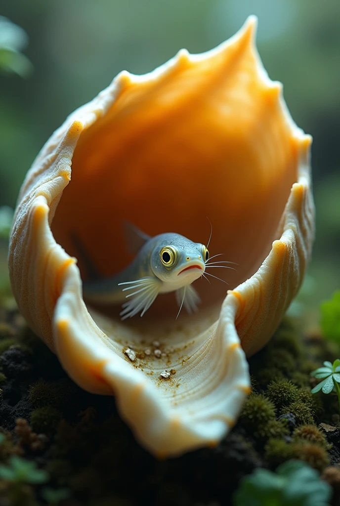 A loach slipped through the opening of the shell