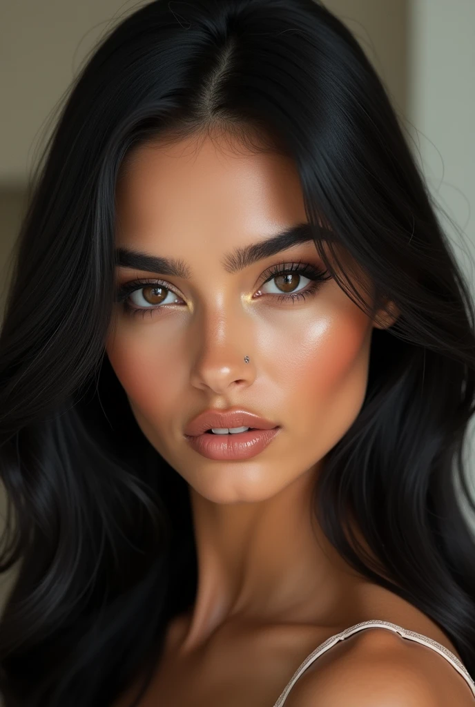 black straight hair, Longhaire, coiffure parfaite, Brazilian Origin, beautiful lips, sourcils fin, pretty nose