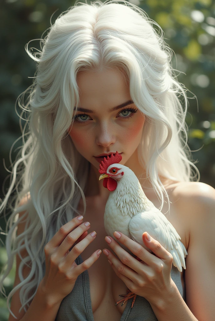 White-haired beauty eats small cock