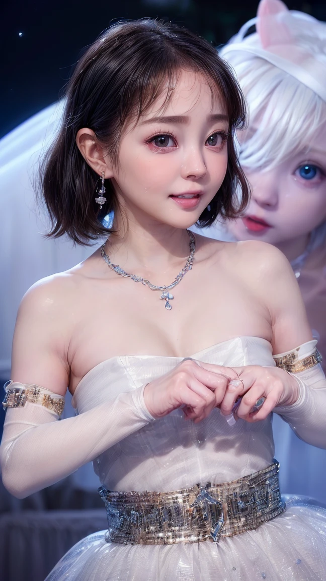 (4k quality:1.3),(Highest quality:1.3),(Whitening:1.6),(Baby Face,Girl:1.6),(The best beauty:1.5),rich,Upper Body,smile,(Strapless bejeweled dress:1.3),Overflowing breasts,(jewelry),Captivate a man,Cleavage,(Super Celebrities:1.5),(Supermodel:1.4),(Whitening:1.2),(Tight waist:1.4),(Night viewの良いホテル:1.1),(luxury:1.2),(Arisa Hanyu:1.5),(anorexia:1.4),(Night view:1.3),(Face close-up),Catchlight,(Child's face:1.6),(smile:1.1),(Light blue hair:1.3),(Half Up Hair:1.3),(Light blue eyes:1.4),(2D cuteness:1.5),(Cute Makeup),Beautiful fingertips,(Sexy and cute:1.6),(Luxury hotel:1.6),(White Gal:1.6),(Transparent white skin:1.4),(albino:1.5),(Lighting hits the subject:1.3)