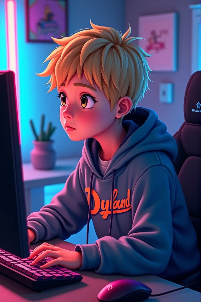 I want an imagine for gamer, a blond boy with a sweatshirt with the name Dyland