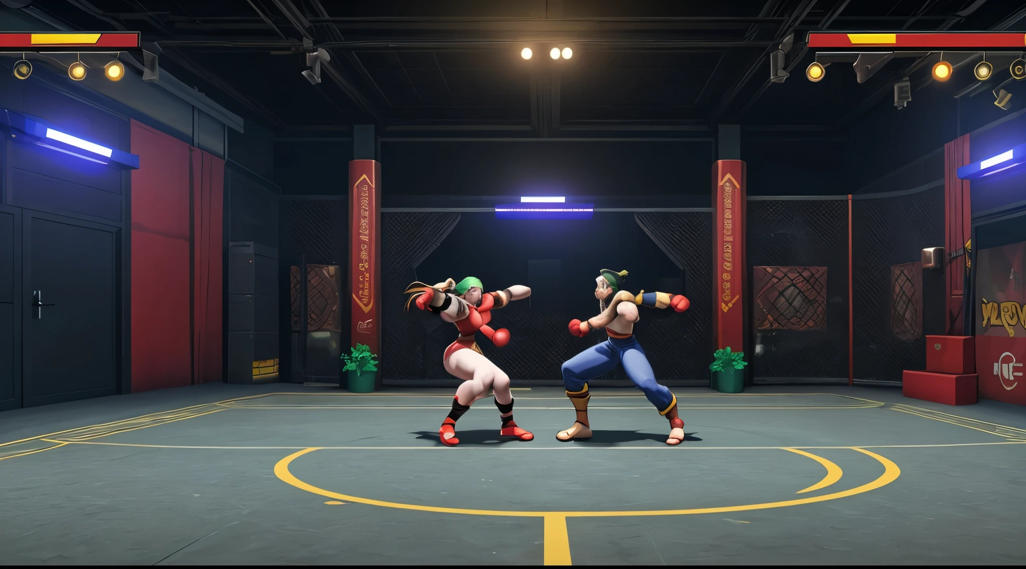fighting game training stage design in the style of street fighter 6