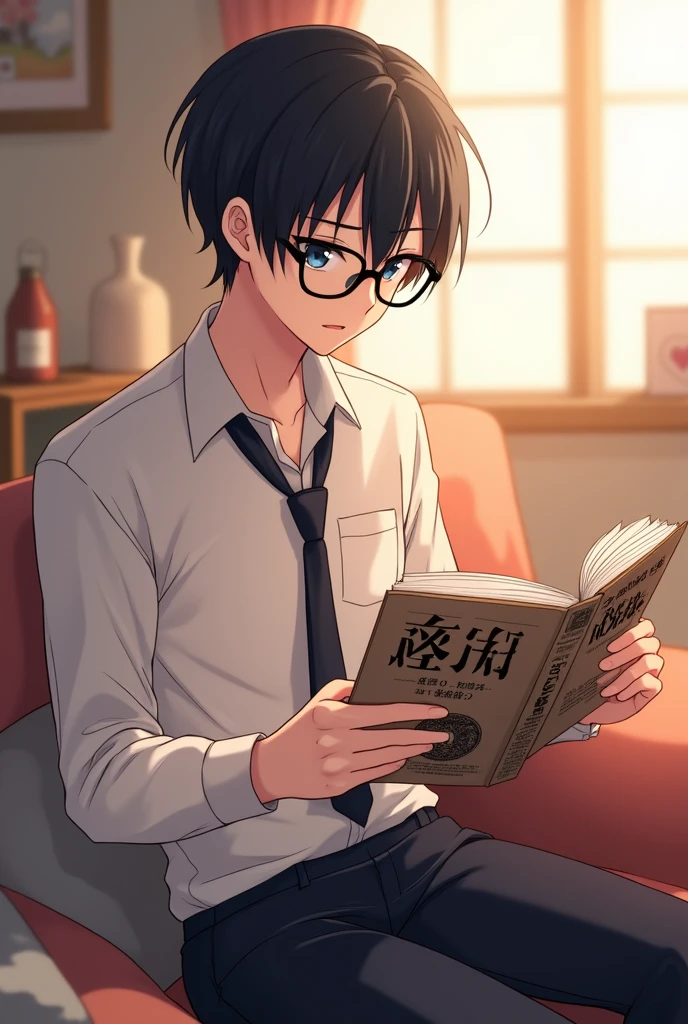 miyano yoshikazu in japan anime uniform reading a bl yaoi manga by sasaki to miyano