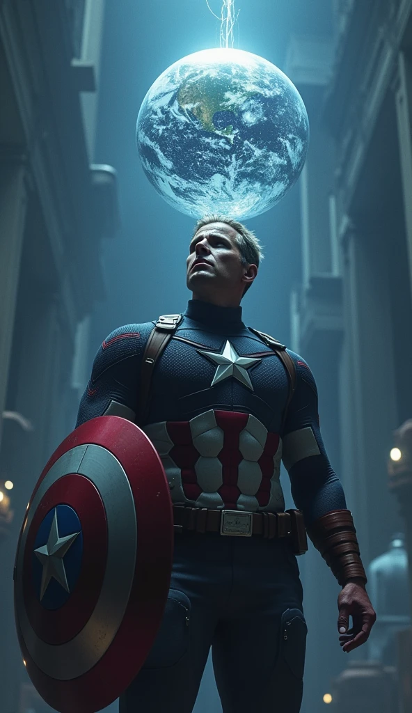 llustrate a powerful and climactic moment where Captain America stands at the center of the image, holding his shield aloft with the entire world—represented as a fragile, glowing orb—balanced precariously on its edge.
Clareza e Especificidade no Prompt: Captain America is positioned in a heroic stance, one knee slightly bent, as he raises his shield high above his head. The shield is now the focal point of immense power, with the orb of the Earth resting delicately on its edge, glowing with a soft, ethereal light. The image captures the tension and responsibility weighing on Captain America as he holds the fate of the world in his hands.
Detalhes Visuais: Captain America’s figure should be depicted in vivid detail, his suit slightly tattered from previous battles, but his posture remains resolute and determined. His shield, now infused with the energy of the Reality Stone, emits a powerful glow that bathes him and the surrounding area in light. The Earth orb is semi-transparent, showing continents and oceans within, surrounded by a delicate aura of light that suggests its fragility. Tiny cracks might be visible on the surface of the orb, hinting at the world’s precarious state.
Contexto e Composição: The composition centers on Captain America, with the background fading into darkness to emphasize the gravity of the moment. The perspective is slightly upward, making Captain America appear larger-than-life, embodying the weight of his responsibility. The orb of the Earth, resting on the shield, is positioned at the very top of the image, drawing the viewer's eye immediately to the focal point.
Atenção ao Ambiente: The environment around Captain America is stark and minimalistic, with the focus entirely on him and the world he’s protecting. Subtle energy waves radiate from the shield, distorting the air slightly around him, emphasizing the immense power at play. In the background, faint, shadowy silhouettes of past battles and key moments might be barely visible,