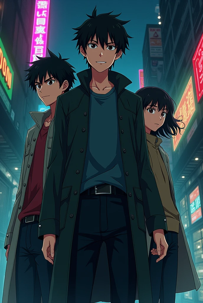 generate an anime about 3 half siblings by mother, they are different ethnicities, half chinese, half irish, half Indonesian their mother die so they became a small mafia at the age of 14, 17, 18 (they are all boys)
