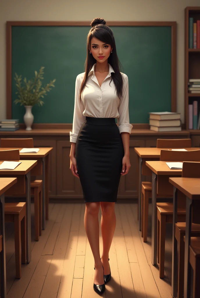 Create a picture of Mia Khalifa wearing the same teacher clothes