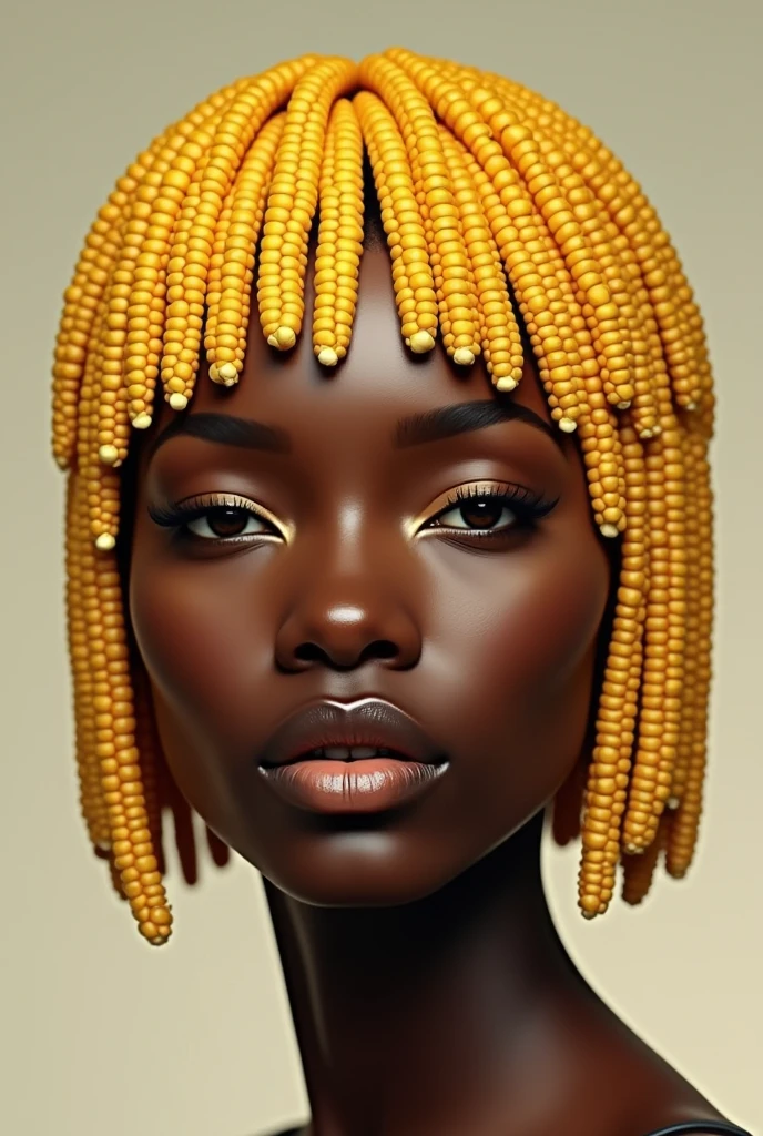 Puts a black female hair fringe on a corn