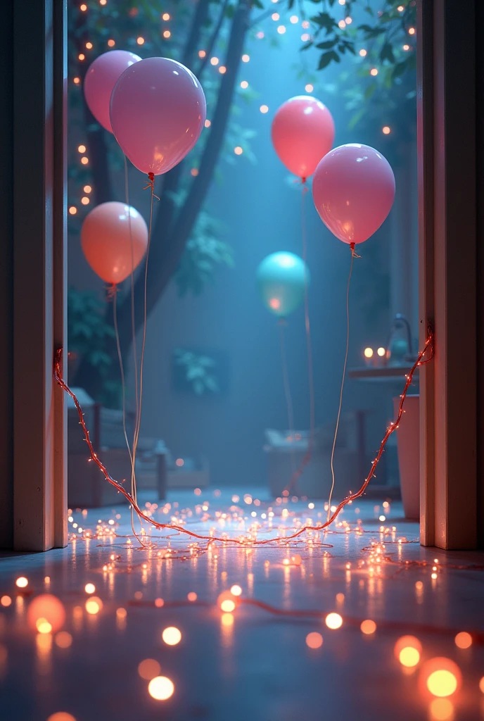 floor with fairy lights on the floor with balloon