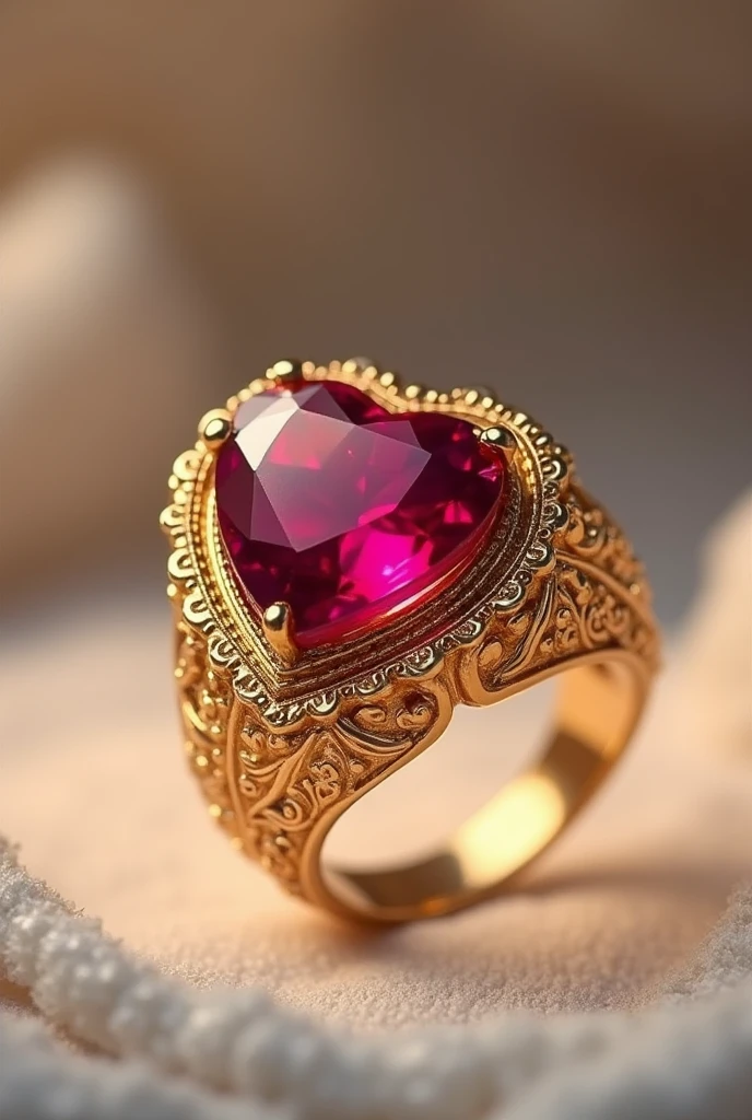 .
golden ring, with heart shaped ruby